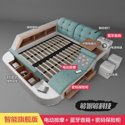 智能按摩音响榻榻米布床布艺床主卧双人床1.8现代简约功能软床图2