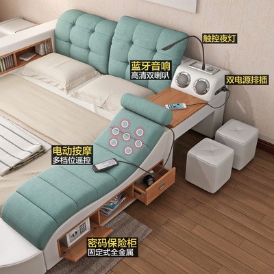 智能按摩音响榻榻米布床布艺床主卧双人床1.8现代简约功能软床图3
