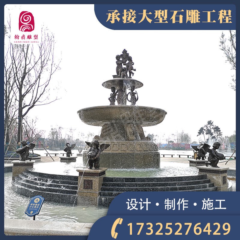大型石雕流水喷泉 花岗岩黄锈石欧式人物动物喷泉 公园园林景观图4