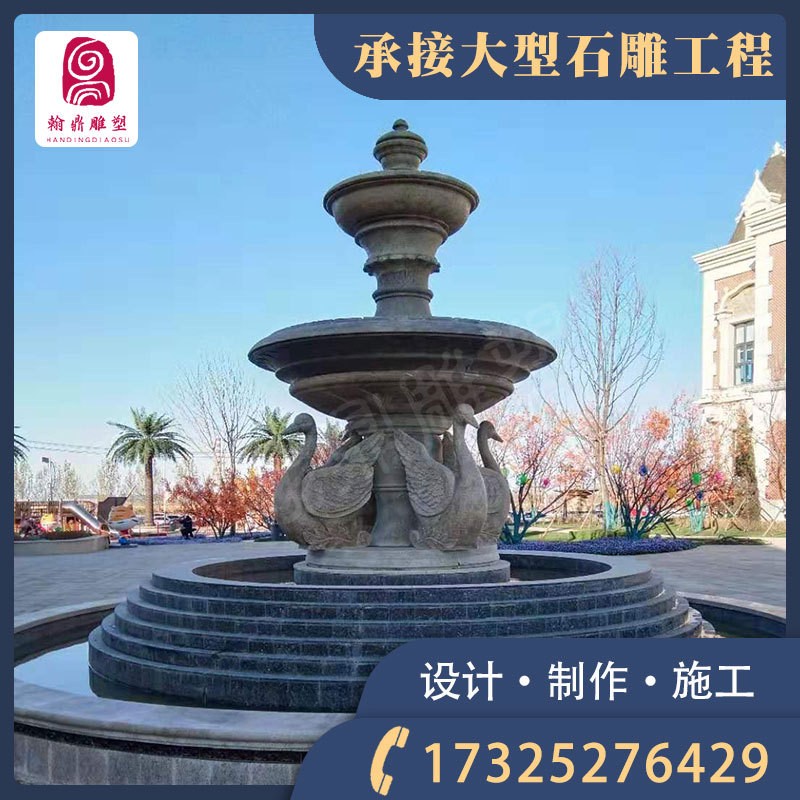 大型石雕流水喷泉 花岗岩黄锈石欧式人物动物喷泉 公园园林景观图3