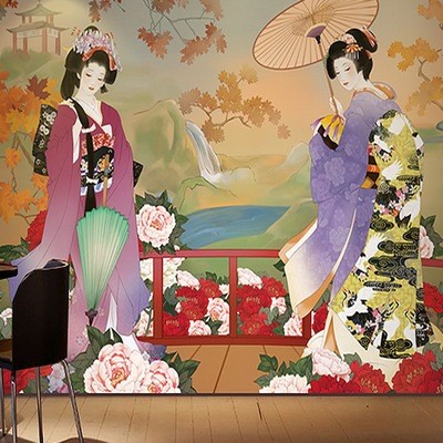 3D仕女图壁画日式料理店餐厅日本寿司居酒屋壁纸KTV酒店背景墙纸图2