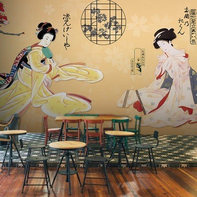 3D仕女图壁画日式料理店餐厅日本寿司居酒屋壁纸KTV酒店背景墙纸图3