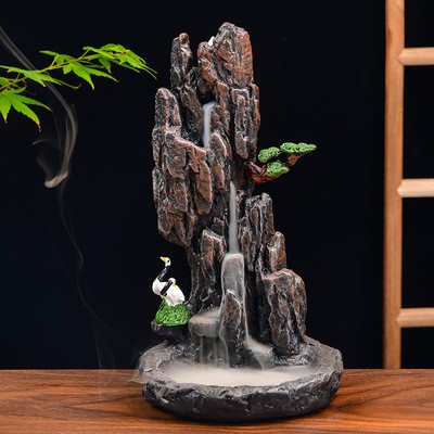 树脂摆件倒流香炉香薰炉高山流水创意复古假山香炉香座檀香批发图3