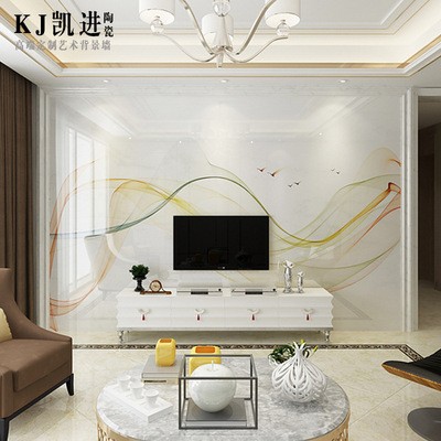 现代北欧电视背景墙瓷砖3D微晶石新中式客厅金属条镶嵌边框影视墙图2