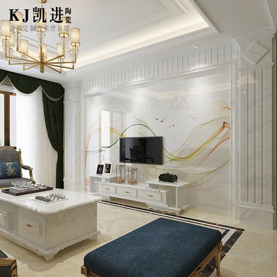 现代北欧电视背景墙瓷砖3D微晶石新中式客厅金属条镶嵌边框影视墙图3