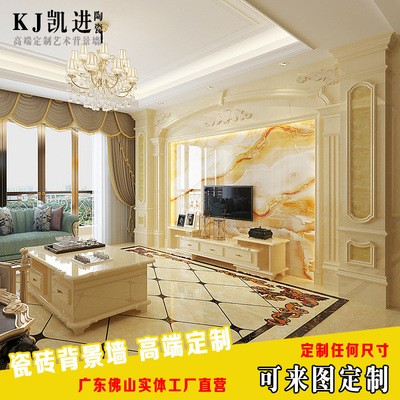 欧式简约3D电视背景墙瓷砖客厅大理石护墙板罗马柱装饰边框影视墙图3