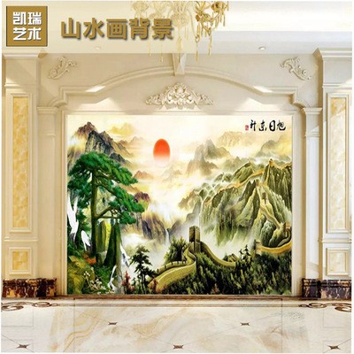 中式瓷砖彩雕背景墙 旭日东升长城国画山水中式背景墙000045图2