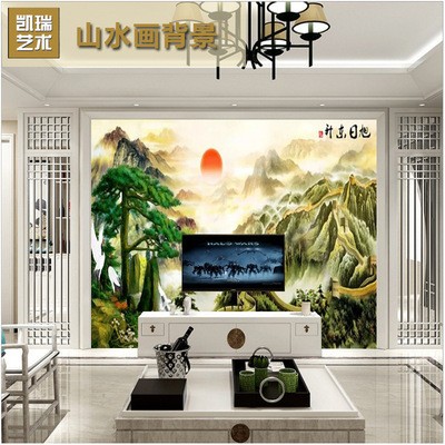 中式瓷砖彩雕背景墙 旭日东升长城国画山水中式背景墙000045图3