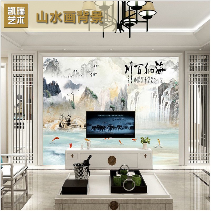 厂家定制 沙发画现代简约微晶石 海纳百川大理石纹背景墙000105图5