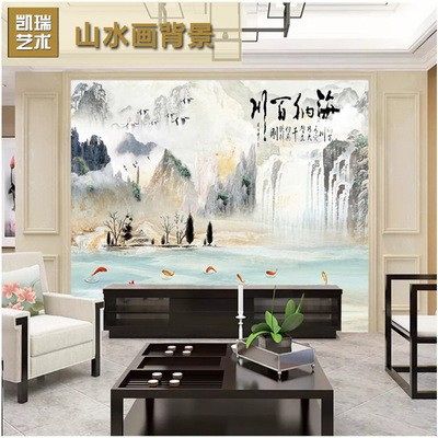 厂家定制 沙发画现代简约微晶石 海纳百川大理石纹背景墙000105图3