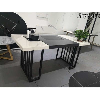缇香岩板茶几轻奢极简岩板茶几碳素钢金属脚架佛山岩板家具批发图4