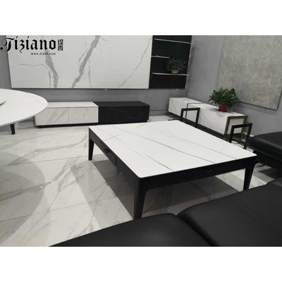 缇香岩板茶几轻奢极简岩板茶几碳素钢金属脚架佛山岩板家具批发图2