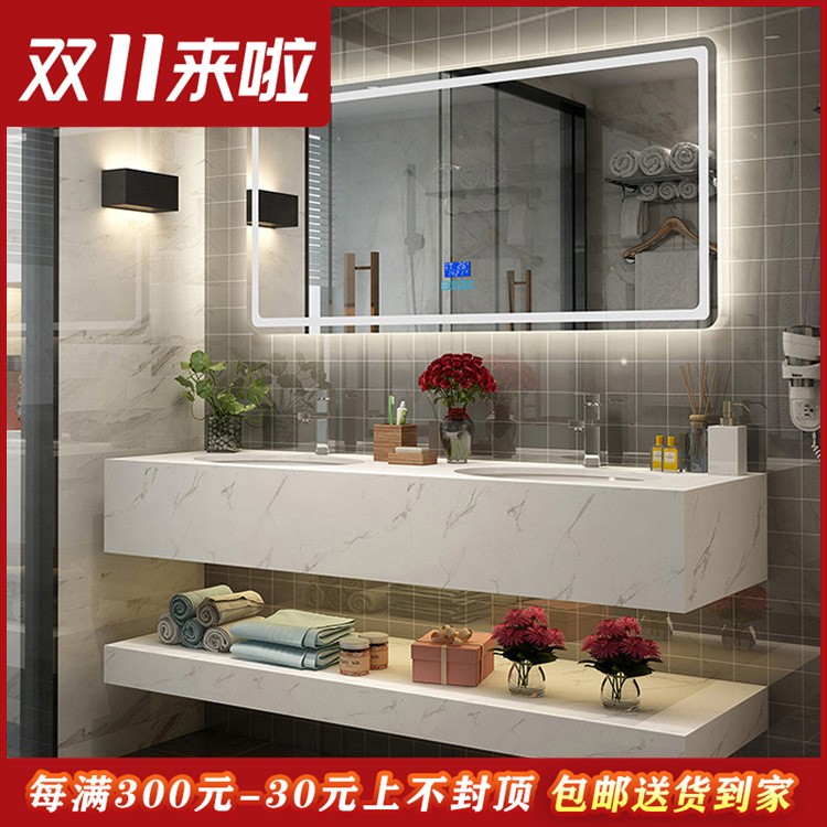 卫浴大理石浴室柜岩板一体盆北欧洗漱台现代简约酒店工程款卫生间图5