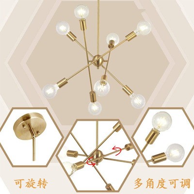 跨境美式创意极简吊灯客厅餐厅卧室现代几何线条铁艺电镀多头灯具图2