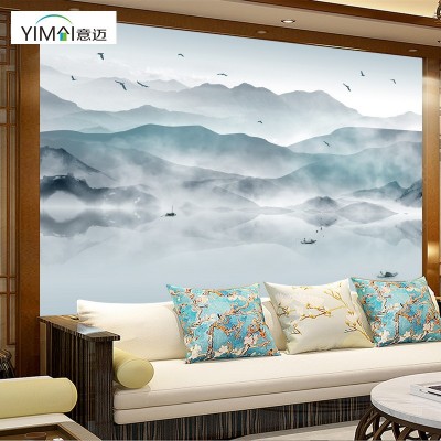 壁画墙布厂家背景墙壁纸新中式水墨山水图案酒店客厅电视背景墙布图3