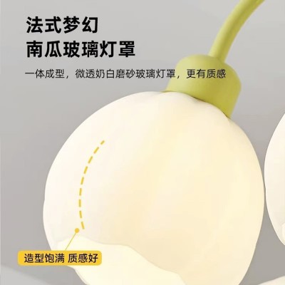 奶油南瓜吊灯原木奶油风餐厅卧室书房吊灯温馨主卧室现代简约吊灯图2