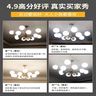 北欧客厅灯吊灯现代简约轻奢卧室餐厅灯具客厅主灯全铜魔豆分子灯图2