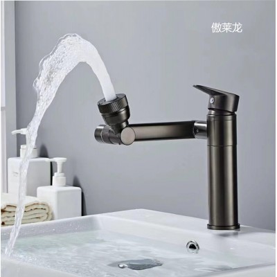 面盆水龙头招财猫枪灰黑色多功能360度洗手盆冷热混水龙头批发厂图3