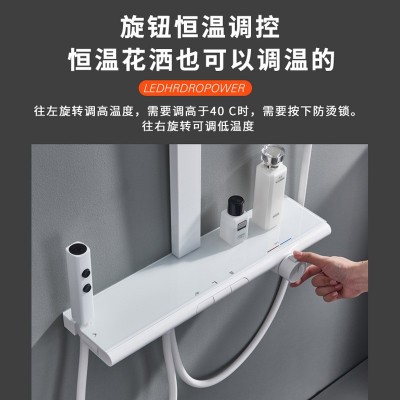 方形白色花洒套装家用淋浴大顶喷洗澡浴室四功能置物枪灰淋 浴套装图3