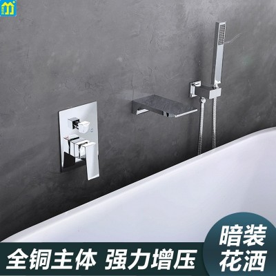 广东全铜隐藏式浴缸水龙头入墙缸边龙头花洒暗装增压淋浴花洒套装图3