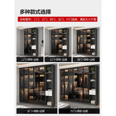 衣柜简约现代酒店公寓出租屋小户型玻璃平开门衣橱衣帽间柜子组合图2
