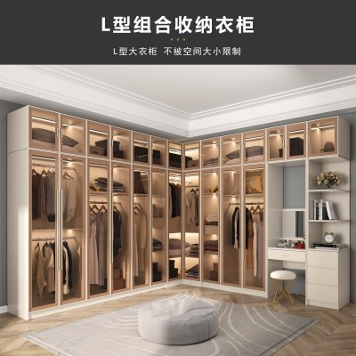 衣柜家用卧室简约现代衣帽间柜子组合玻璃门梳妆台一体衣橱小户型图4