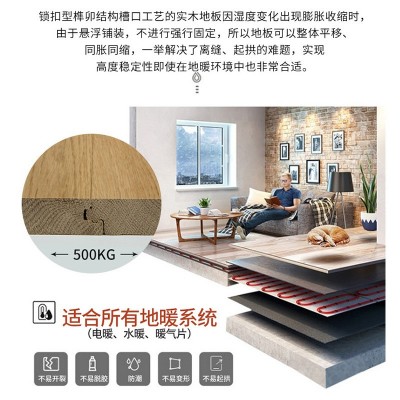 18mm纯实木锁扣地板厂家 地暖地热可用防水耐磨家用实木锁扣地板图3
