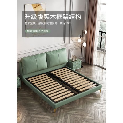 意式极简轻奢灰色皮床头层牛皮双人床主卧婚床1.8米现代简约软床图4