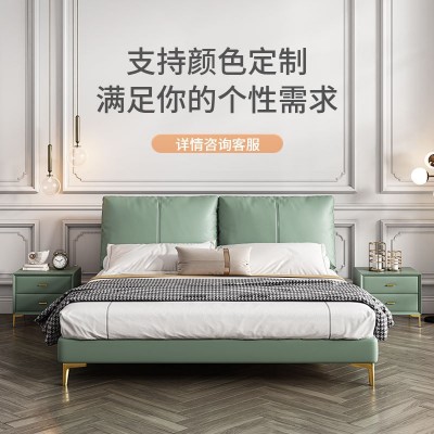 意式极简轻奢灰色皮床头层牛皮双人床主卧婚床1.8米现代简约软床图2