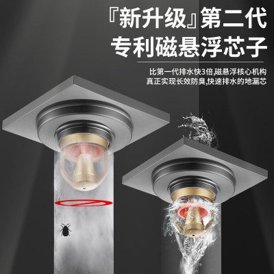 方形枪灰隐形全铜地漏厨房阳台淋浴两用洗衣机隐藏式地漏防 反水图4