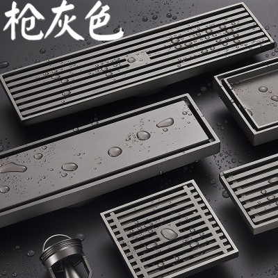 方形枪灰隐形全铜地漏厨房阳台淋浴两用洗衣机隐藏式地漏防 反水图2