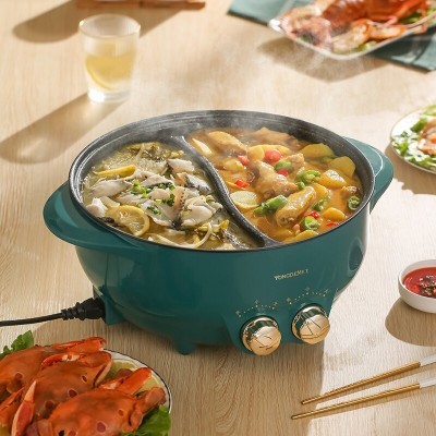 6L大容量插电鸳鸯锅不粘一体锅多功能电火锅批发家用电热32CM炒菜图3