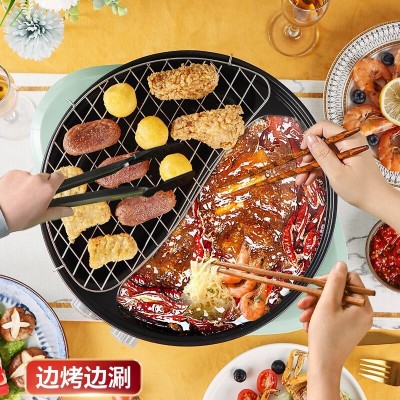 6L大容量插电鸳鸯锅多功能电火锅批发家用电热32CM炒菜不粘一体锅图4