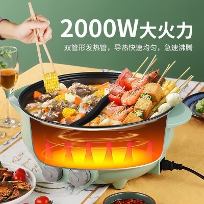 6L大容量插电鸳鸯锅多功能电火锅批发家用电热32CM炒菜不粘一体锅图3