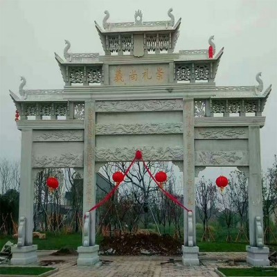 厂家直销汉白玉石雕牌坊三门大理石村口石雕牌楼图2