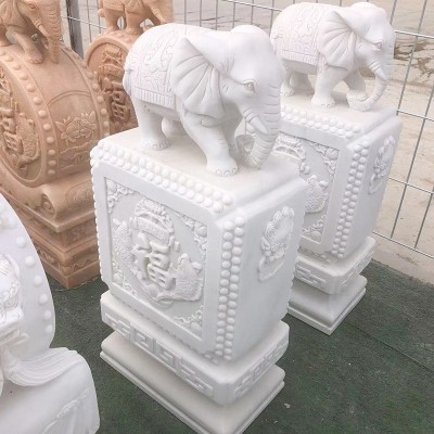 汉白玉狮子抱鼓石 石雕大象抱鼓石 石雕门墩一对仿古青石招财貔貅图3