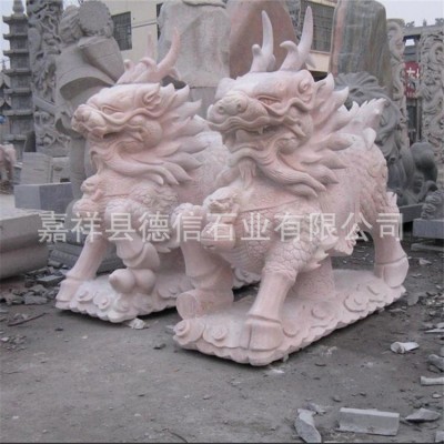 石雕汉白玉麒麟一对晚霞红麒麟公司门口神兽门墩装饰摆件青石麒麟图3