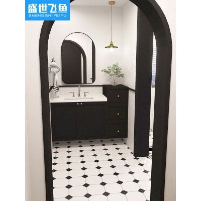 小花砖卫生间瓷砖300X300简约黑白阳台厨房复古艺术餐厅防滑地砖图1