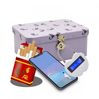 黑白两色USB充电防上瘾双心倒计时挂锁游戏智能定时电子锁图5