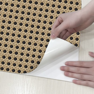 简约麻灰色墙纸复古3d藤编壁纸民宿客厅书房茶室装饰墙纸自粘批发图4