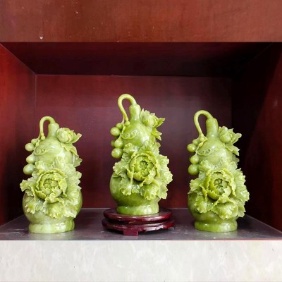 非遗文化工艺品玉如意 绿玉石五福临门葫芦 汉白玉福道办公桌摆件图5