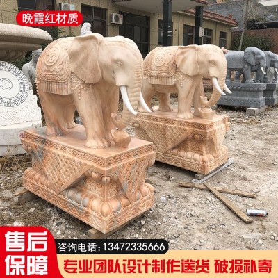 汉白玉石雕大象批发石雕花岗岩晚霞红一级石象院子门口装饰摆件图4