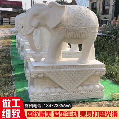 汉白玉石雕大象批发石雕花岗岩晚霞红一级石象院子门口装饰摆件图3