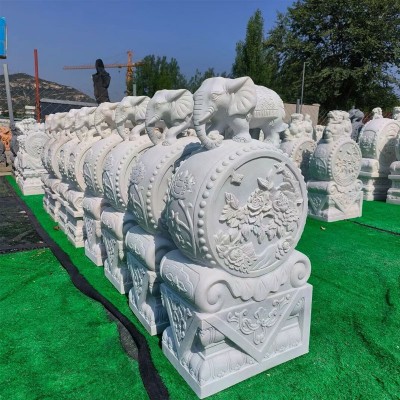 石雕门鼓汉白玉门墩大理石石鼓抱鼓石一对别墅庭院门口摆件图3