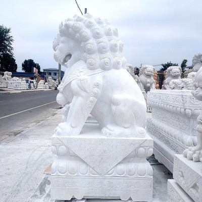 石雕狮子 汉白玉狮子一对酒店 家用门口摆放石狮子摆件现货闪发图4