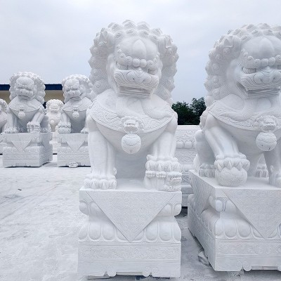 石雕狮子 汉白玉狮子一对酒店 家用门口摆放石狮子摆件现货闪发图3