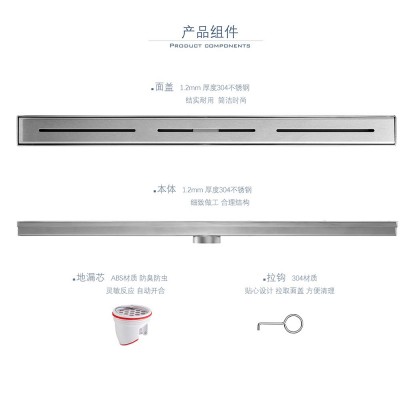 简约线性长地漏防臭防虫大排量家用浴室洗衣机地漏酒店工程不锈钢图4