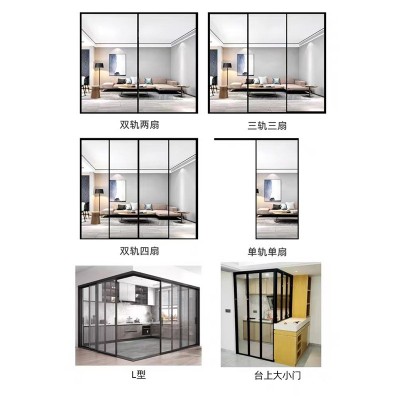 铝合金极窄推拉门厨房客厅卫生间玻璃单轨两四五六三联动吊轨移门图2