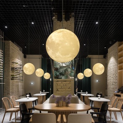 3D月球吊灯现代简约网红吧台星球灯创意极简儿童房卧室餐厅月亮灯图3