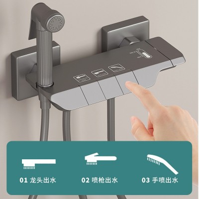 枪灰色淋浴花洒套装家用卫浴全铜简易分体式卫生间浴室增压沐浴器图3